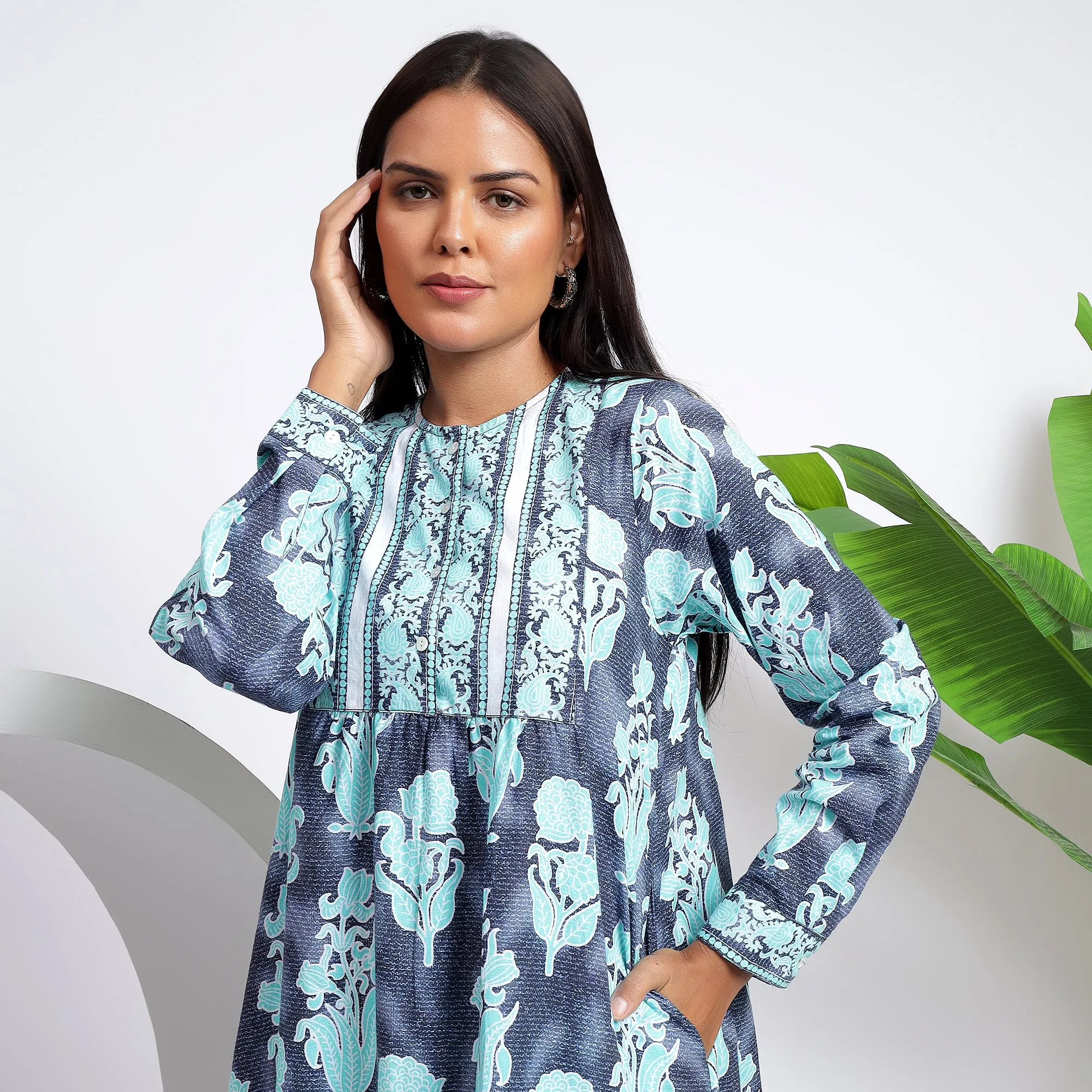 Floral Buti Prints Cotton Midi Dresses - Formal Chic Attire