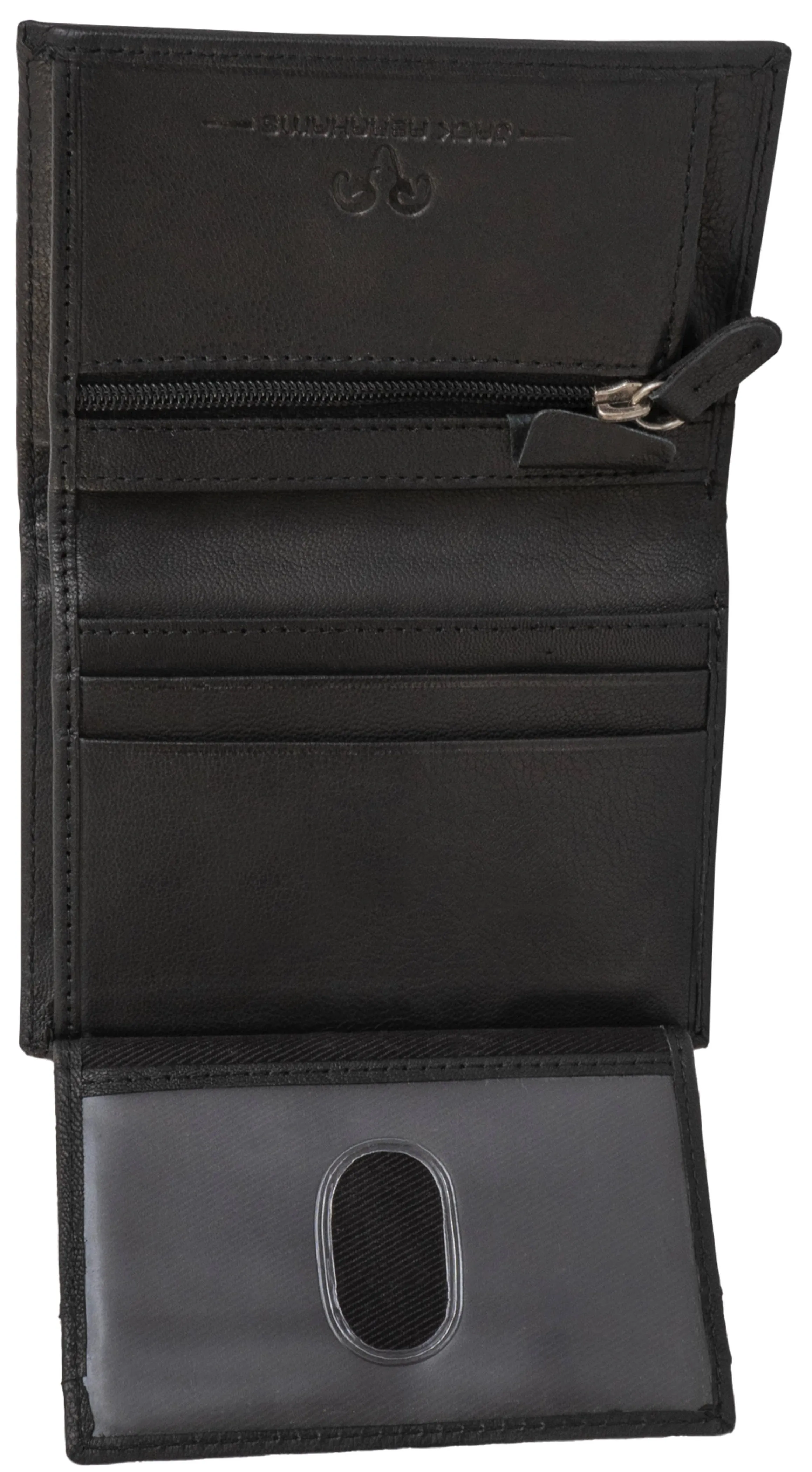 Jack Abrahams Goat Nappa Leather Bi-Fold Wallet with Zipper Pocket Black