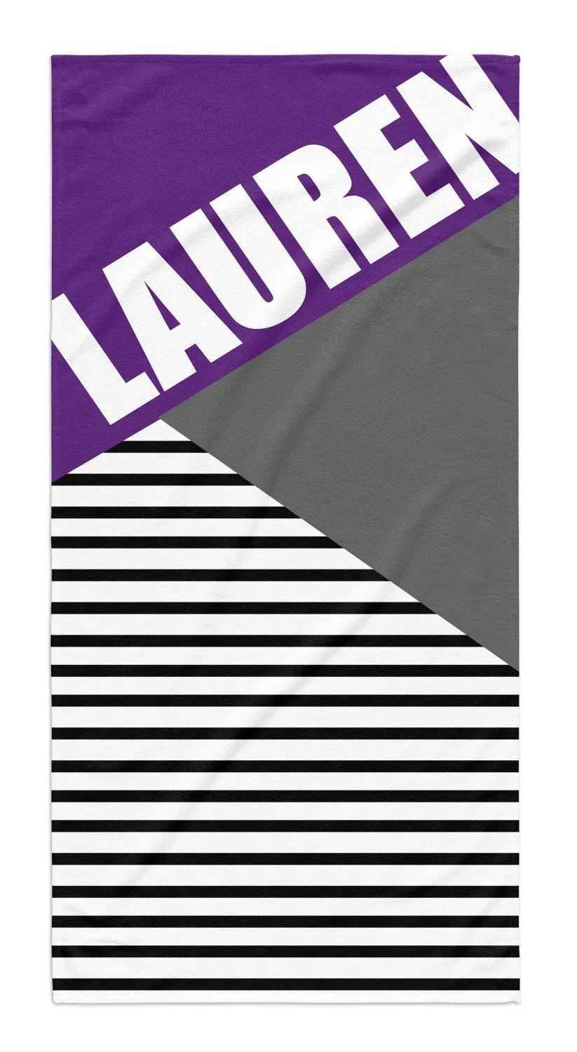 PERSONALIZED COLOR BLOCK STRIPE PREMIUM BEACH TOWEL